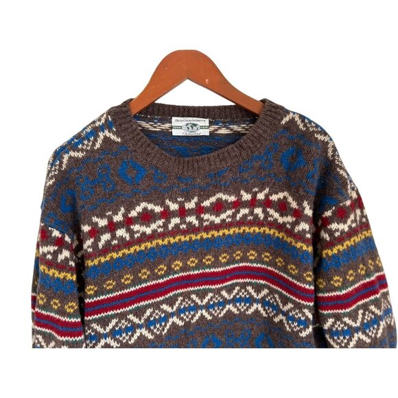 UNITED COLORS OF BENETTON Pullover Fair Isle Wool Sweater Crew Neck Multicolor - Picture 2 of 9